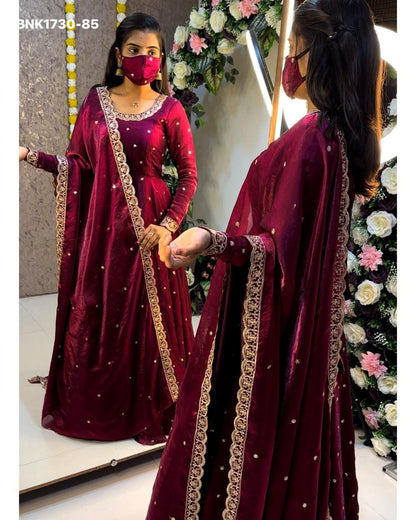 embroidery Gown Dupatta Fendi silk- BNK1730