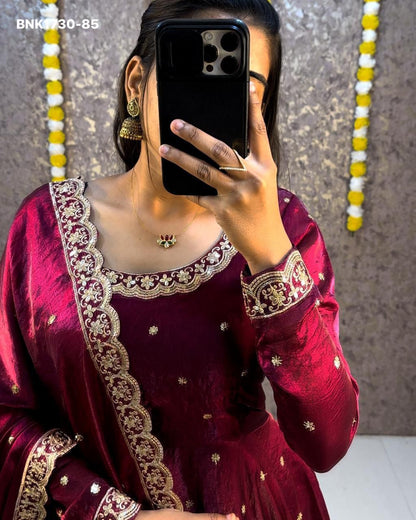 embroidery Gown Dupatta Fendi silk- BNK1730