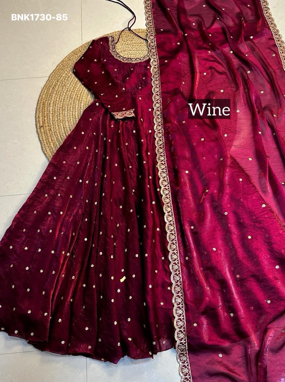 embroidery Gown Dupatta Fendi silk- BNK1730