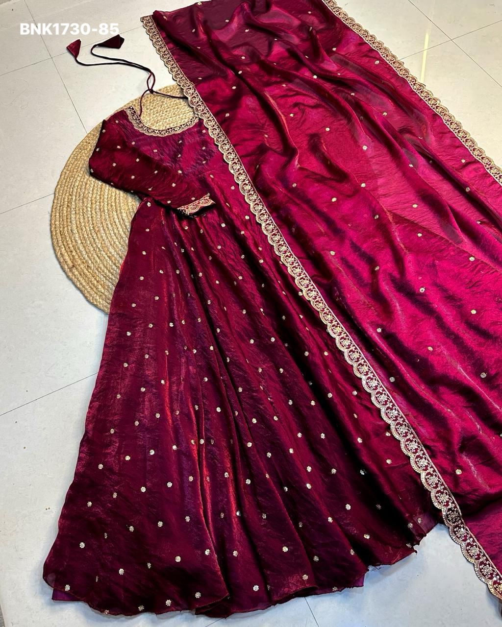 embroidery Gown Dupatta Fendi silk- BNK1730
