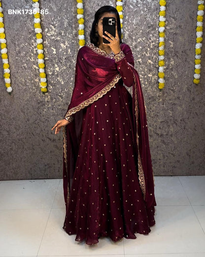 embroidery Gown Dupatta Fendi silk- BNK1730
