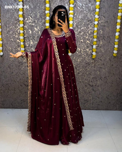 embroidery Gown Dupatta Fendi silk- BNK1730