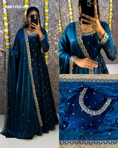 embroidery Gown Dupatta Fendi silk- BNK1730
