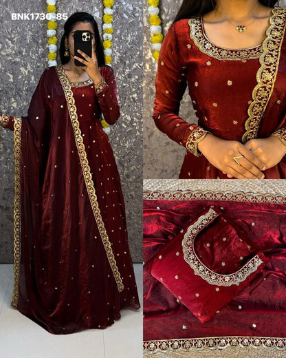 embroidery Gown Dupatta Fendi silk- BNK1730