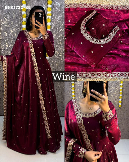 embroidery Gown Dupatta Fendi silk- BNK1730