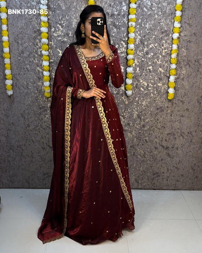 embroidery Gown Dupatta Fendi silk- BNK1730