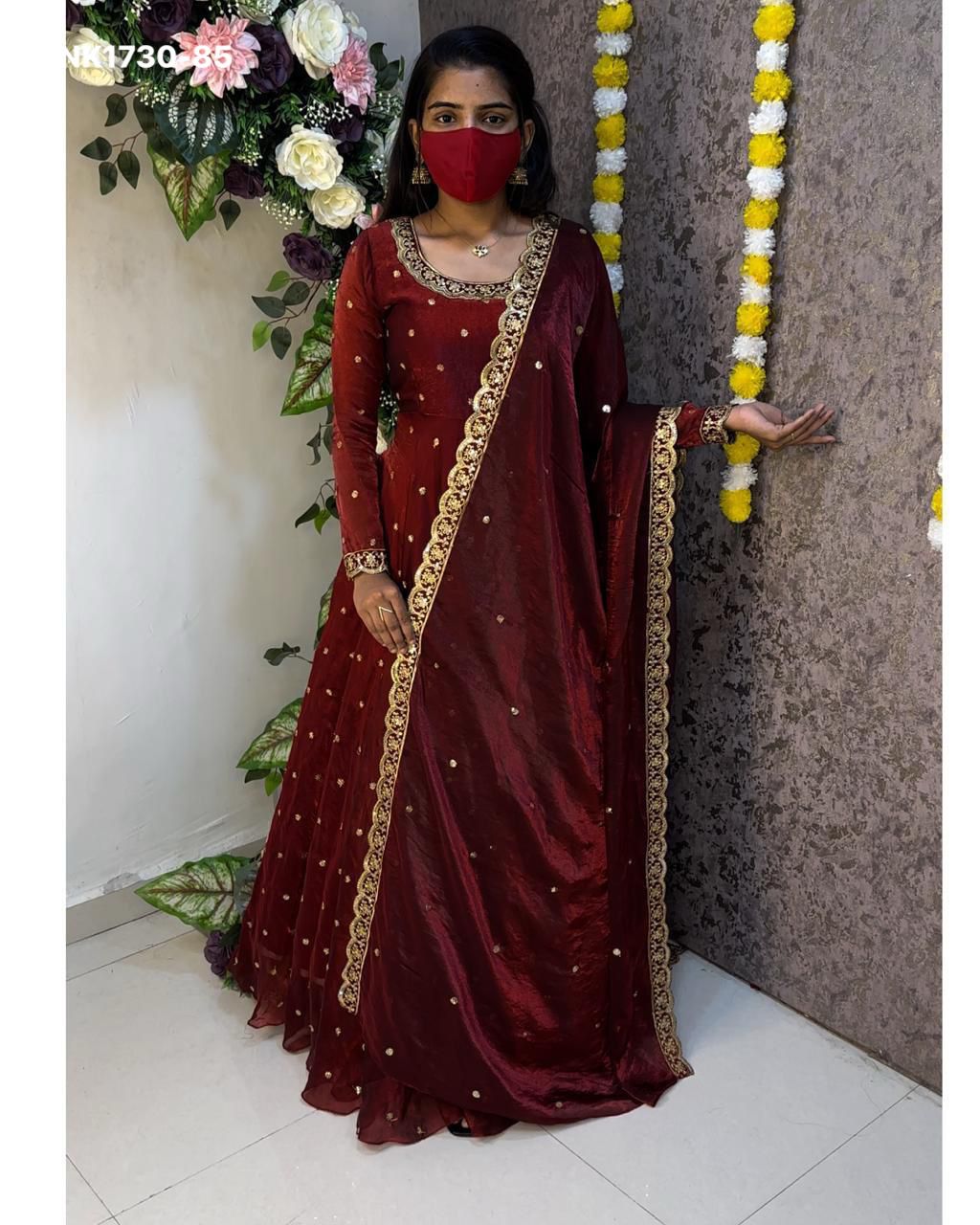 embroidery Gown Dupatta Fendi silk- BNK1730