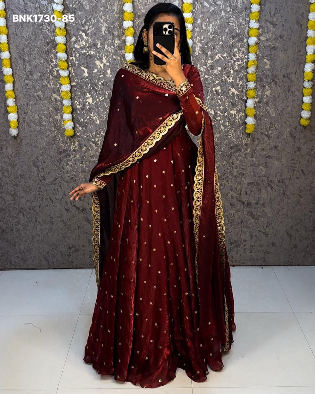 embroidery Gown Dupatta Fendi silk- BNK1730