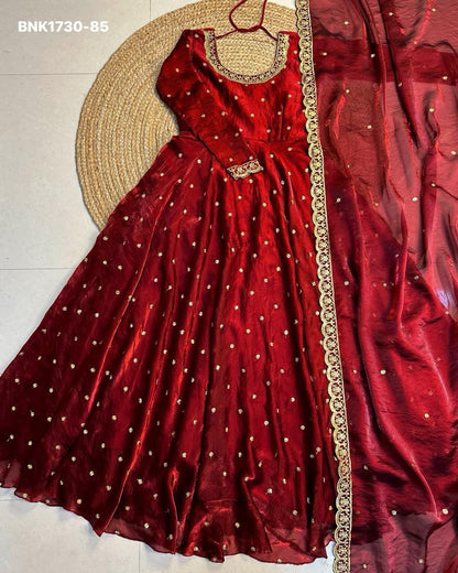 embroidery Gown Dupatta Fendi silk- BNK1730