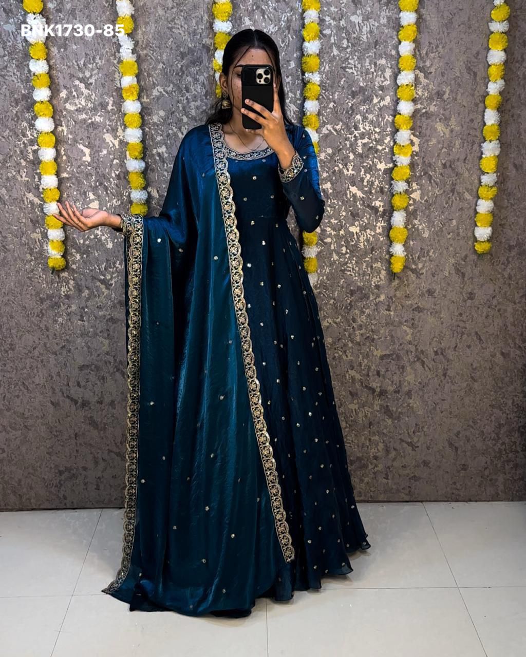 embroidery Gown Dupatta Fendi silk- BNK1730