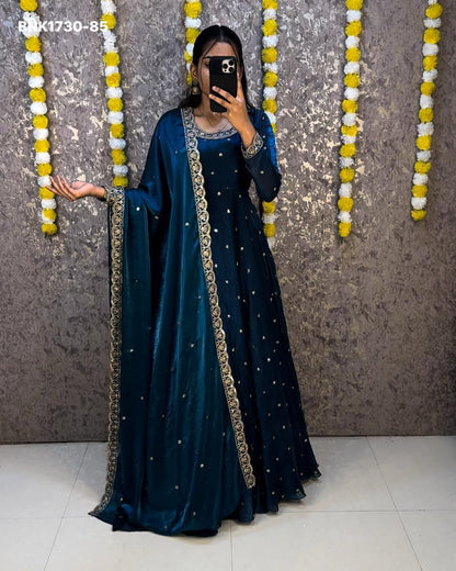 embroidery Gown Dupatta Fendi silk- BNK1730