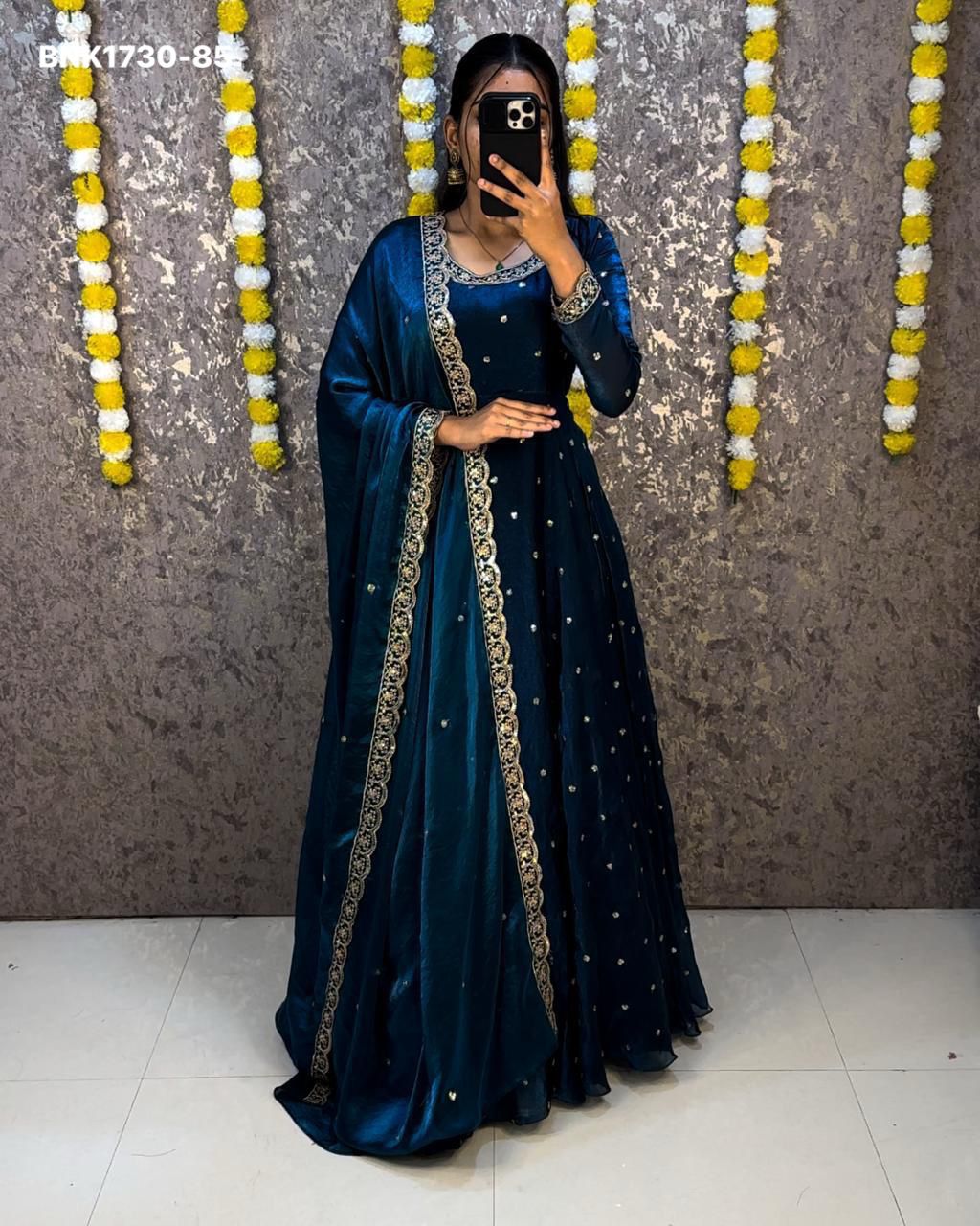 embroidery Gown Dupatta Fendi silk- BNK1730