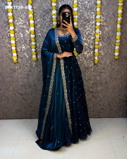embroidery Gown Dupatta Fendi silk- BNK1730