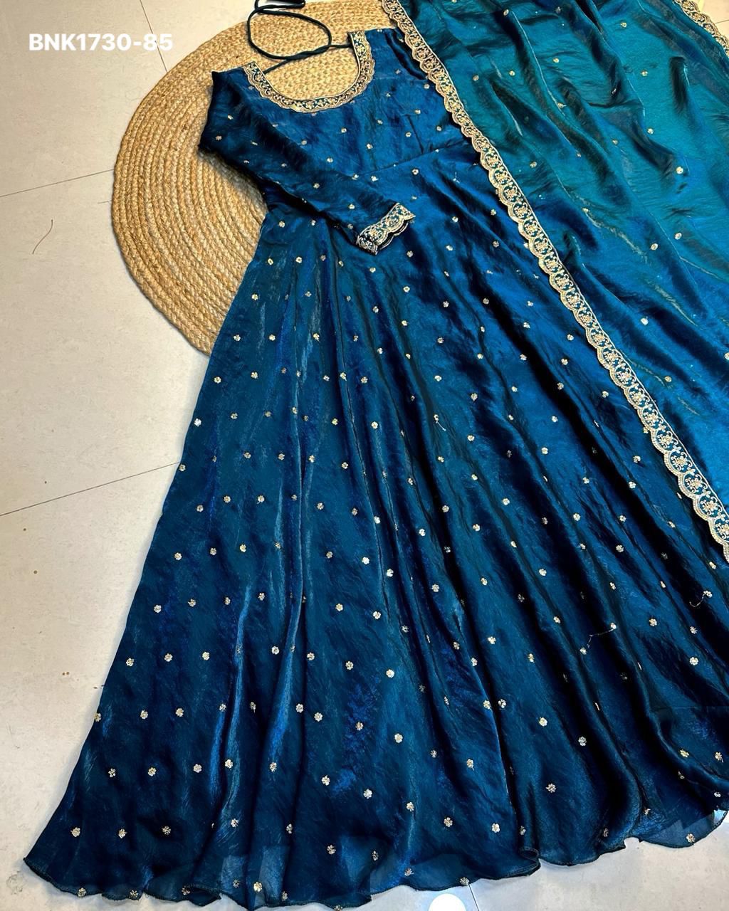 embroidery Gown Dupatta Fendi silk- BNK1730