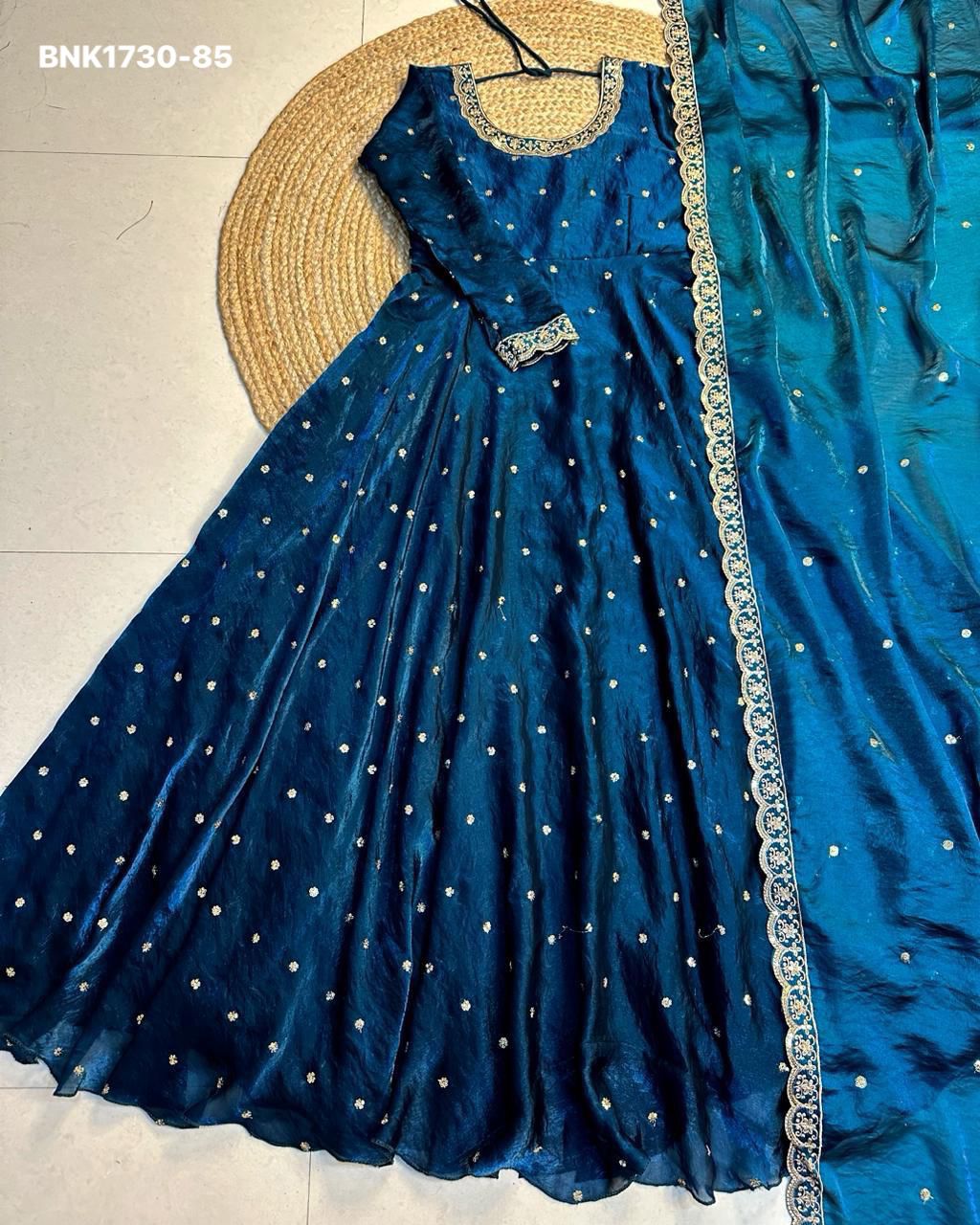 embroidery Gown Dupatta Fendi silk- BNK1730
