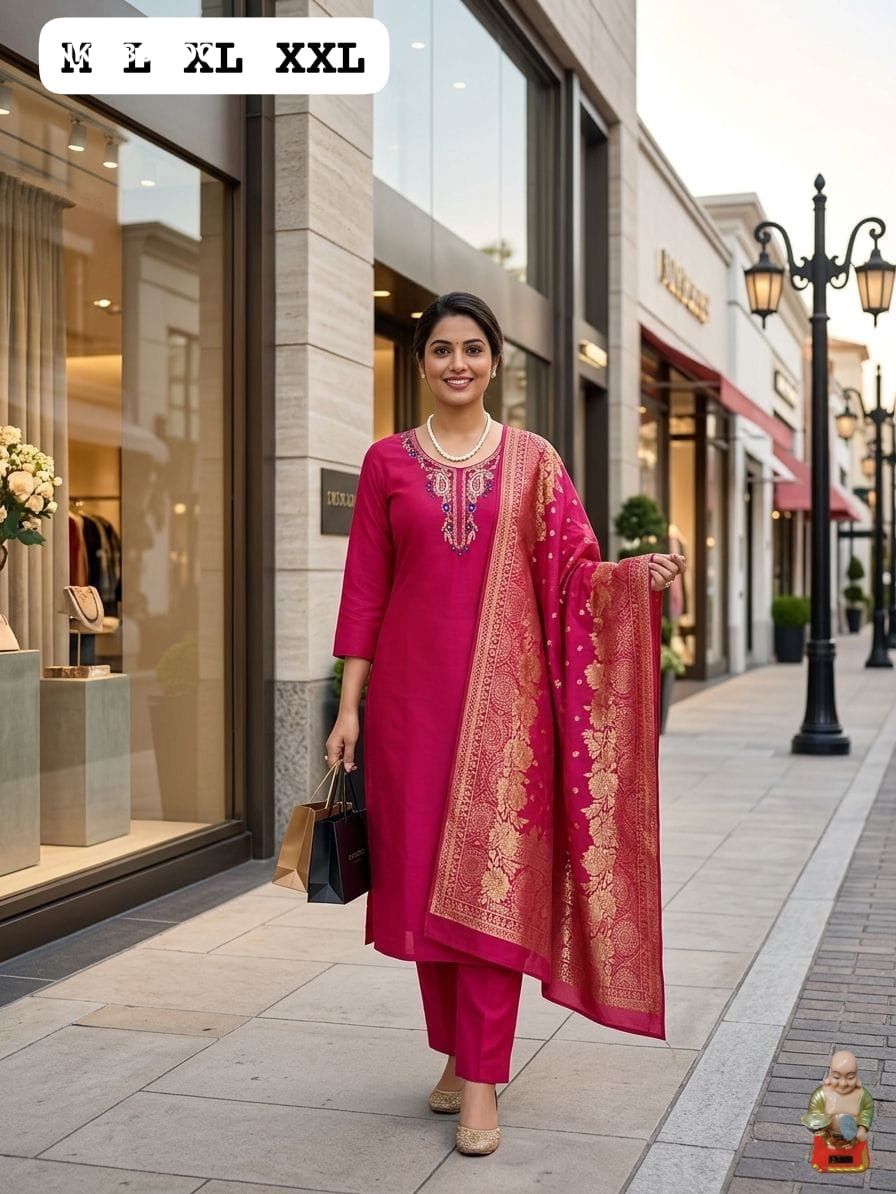 Premium Roman Silk Kurti & Pant With Hevay Chanderi Dupatta With Digital  Print With Latkan( BNK1739)(