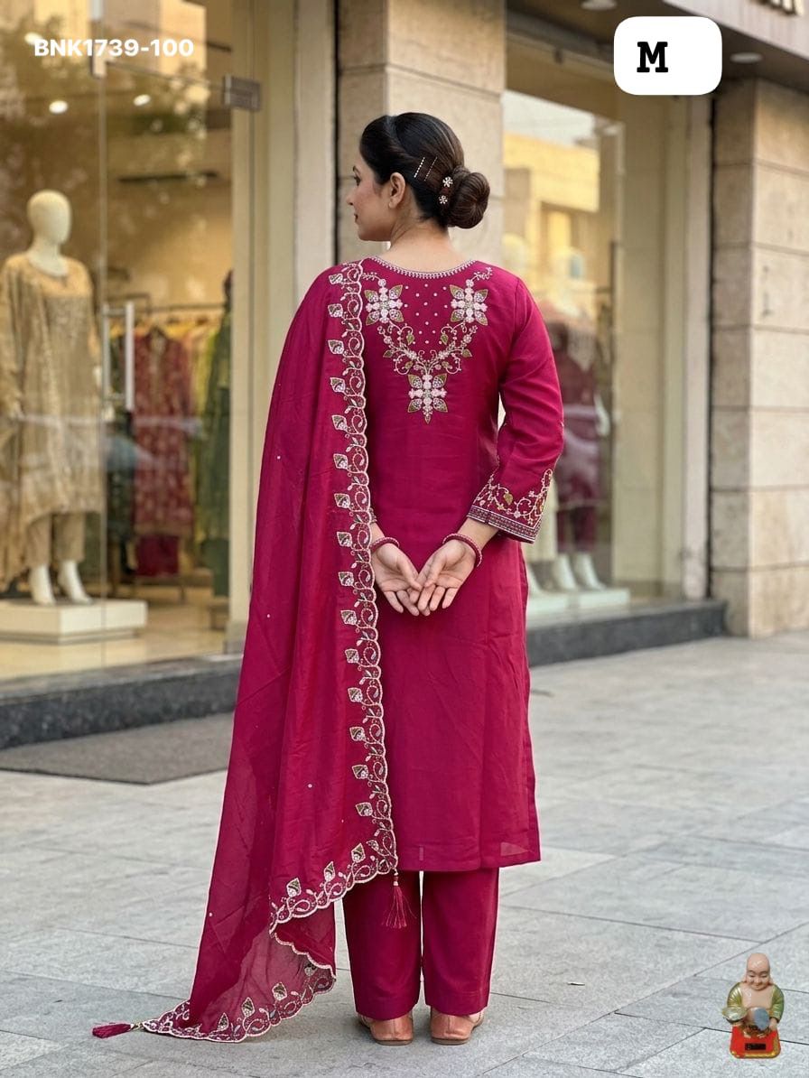 Premium Roman Silk Kurti & Pant With Hevay Chanderi Dupatta With Digital  Print With Latkan( BNK1739)(