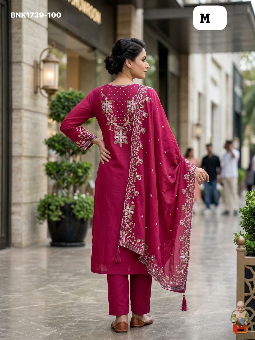 Premium Roman Silk Kurti & Pant With Hevay Chanderi Dupatta With Digital  Print With Latkan( BNK1739)(