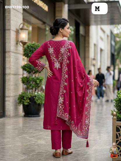 Premium Roman Silk Kurti & Pant With Hevay Chanderi Dupatta With Digital  Print With Latkan( BNK1739)(