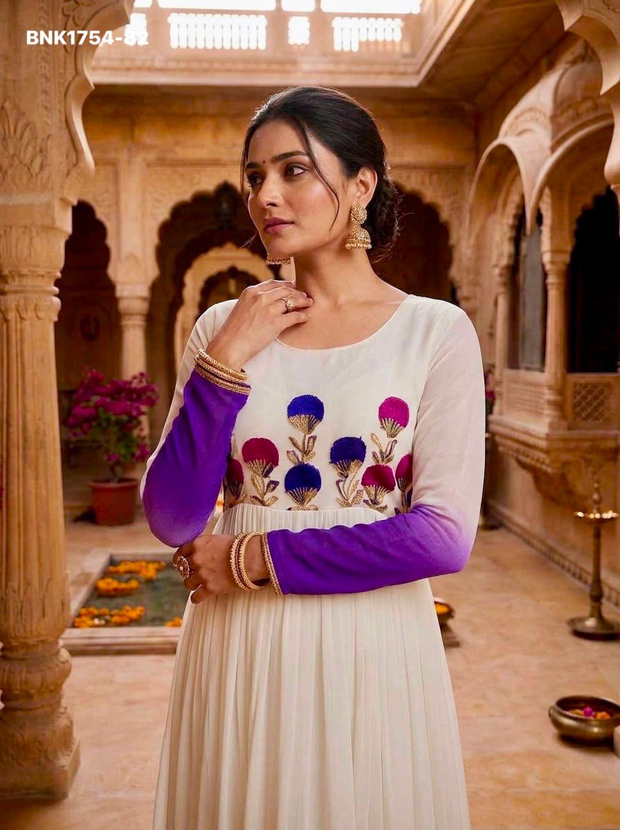 GOWN Star Georgette Pedding with Embroidery Woolen thread work-BNK1754
