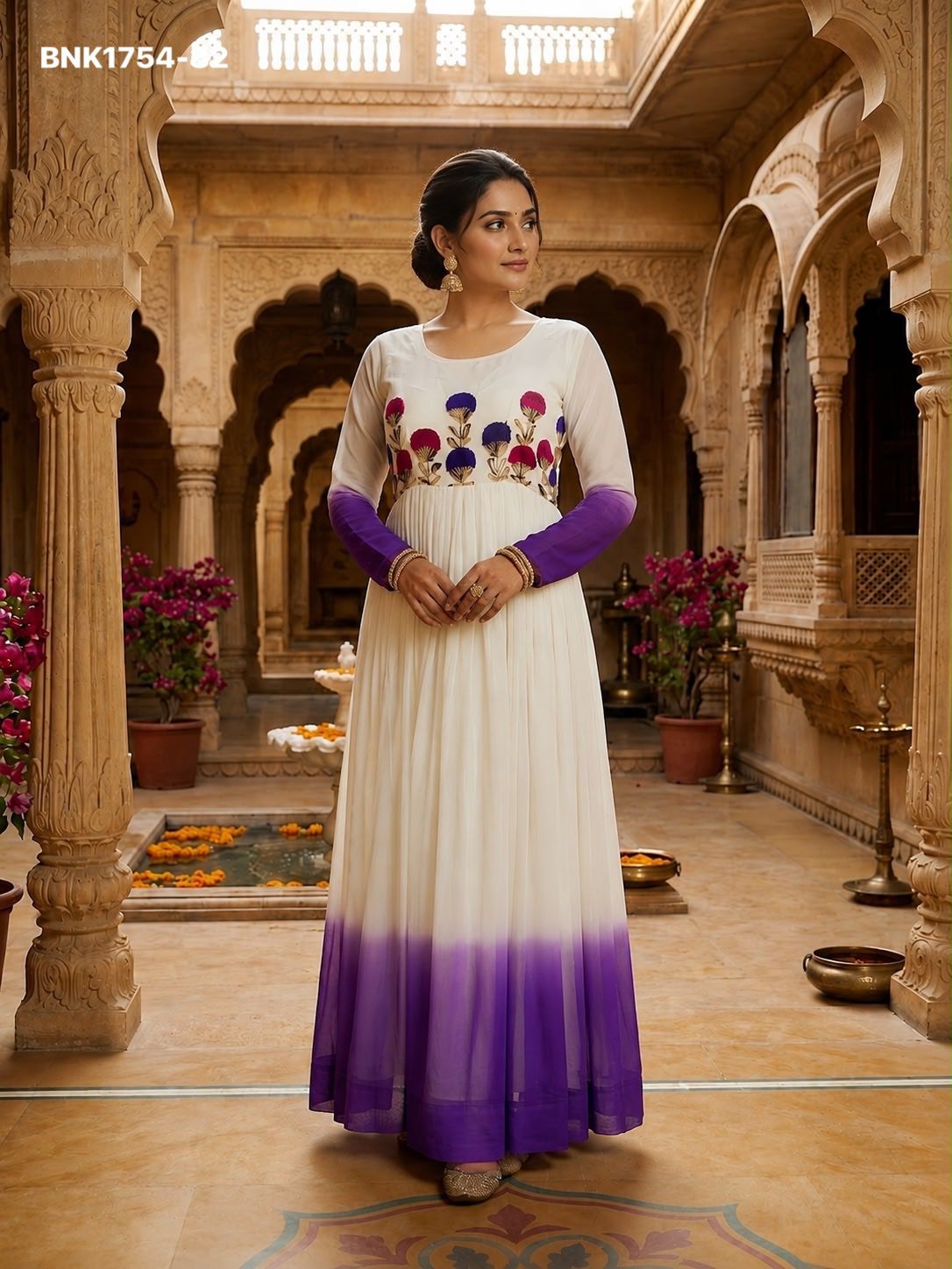 GOWN Star Georgette Pedding with Embroidery Woolen thread work-BNK1754