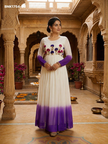 GOWN Star Georgette Pedding with Embroidery Woolen thread work-BNK1754