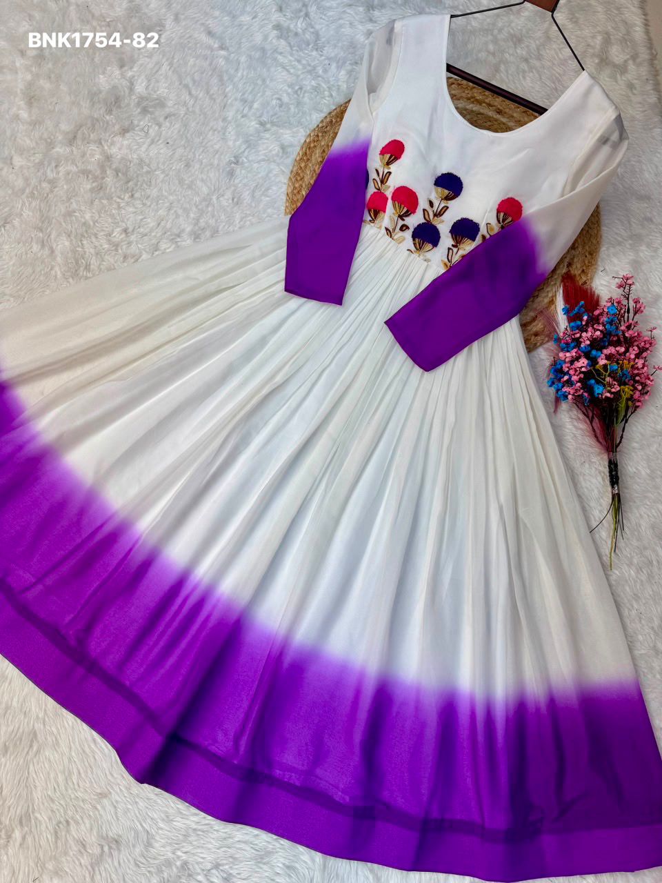 GOWN Star Georgette Pedding with Embroidery Woolen thread work-BNK1754
