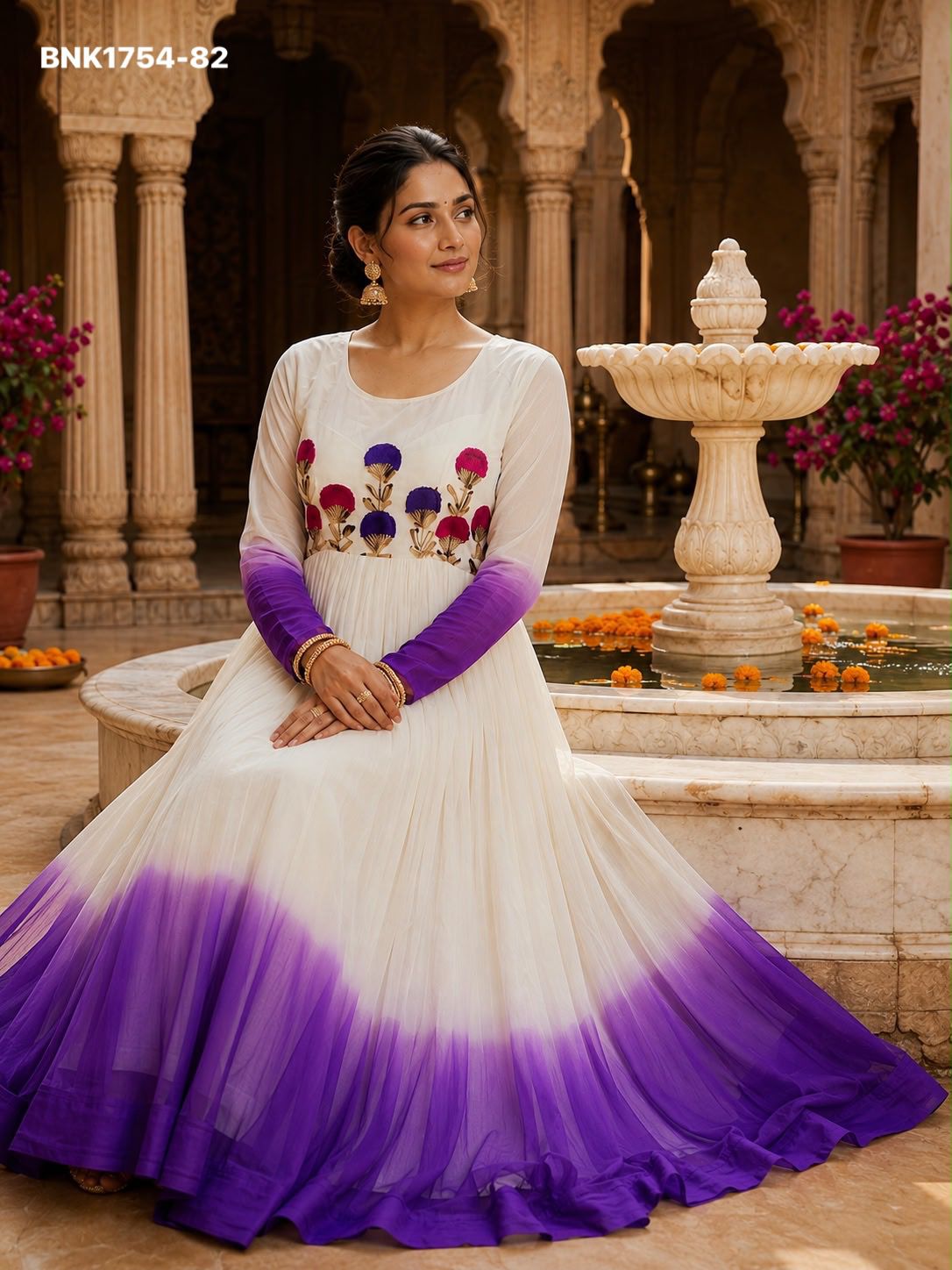 GOWN Star Georgette Pedding with Embroidery Woolen thread work-BNK1754
