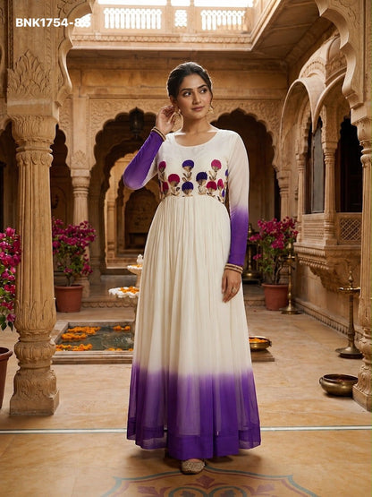 GOWN Star Georgette Pedding with Embroidery Woolen thread work-BNK1754
