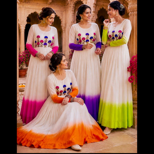 GOWN Star Georgette Pedding with Embroidery Woolen thread work-BNK1754