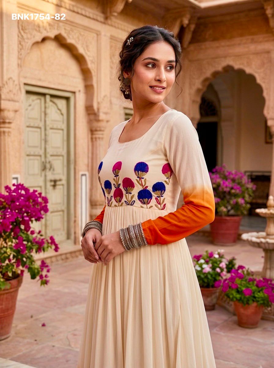GOWN Star Georgette Pedding with Embroidery Woolen thread work-BNK1754