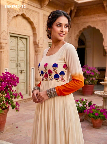 GOWN Star Georgette Pedding with Embroidery Woolen thread work-BNK1754