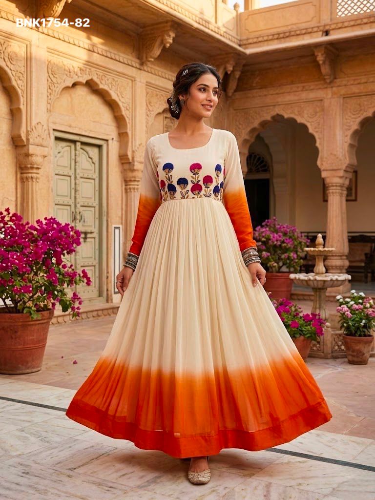GOWN Star Georgette Pedding with Embroidery Woolen thread work-BNK1754