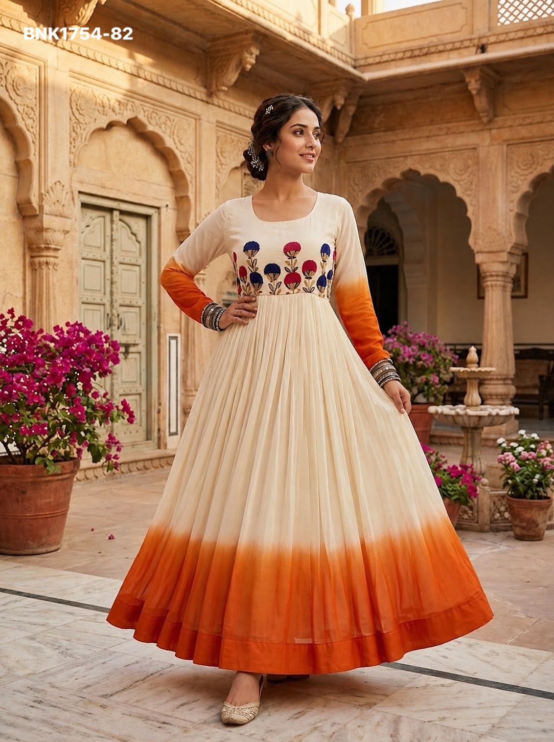 GOWN Star Georgette Pedding with Embroidery Woolen thread work-BNK1754