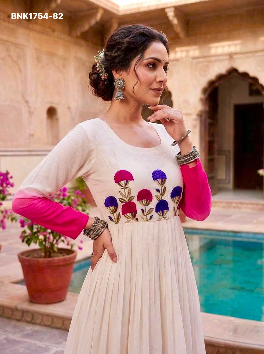 GOWN Star Georgette Pedding with Embroidery Woolen thread work-BNK1754