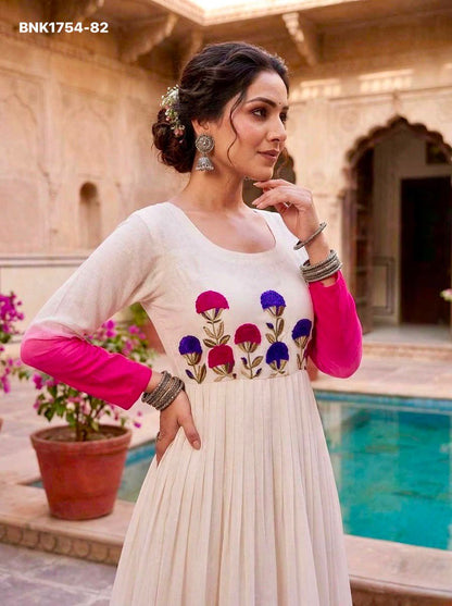 GOWN Star Georgette Pedding with Embroidery Woolen thread work-BNK1754