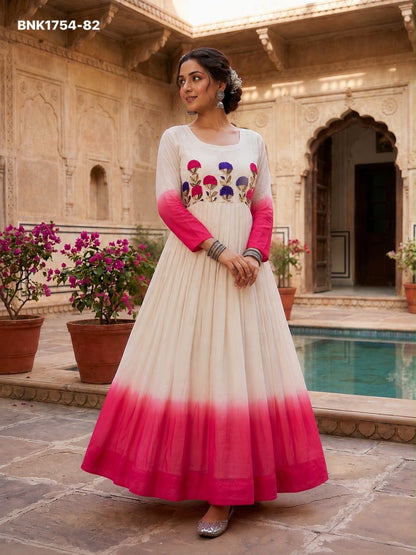 GOWN Star Georgette Pedding with Embroidery Woolen thread work-BNK1754