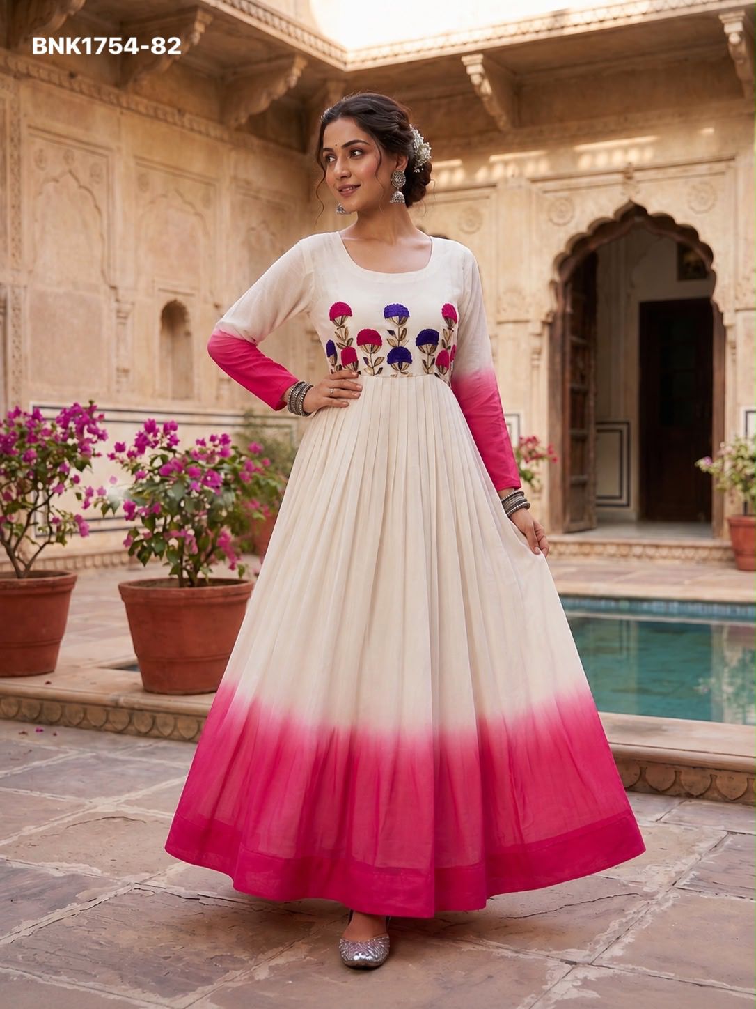 GOWN Star Georgette Pedding with Embroidery Woolen thread work-BNK1754