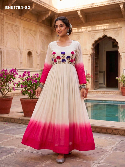 GOWN Star Georgette Pedding with Embroidery Woolen thread work-BNK1754