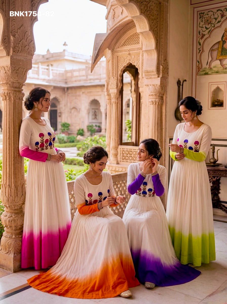 GOWN Star Georgette Pedding with Embroidery Woolen thread work-BNK1754