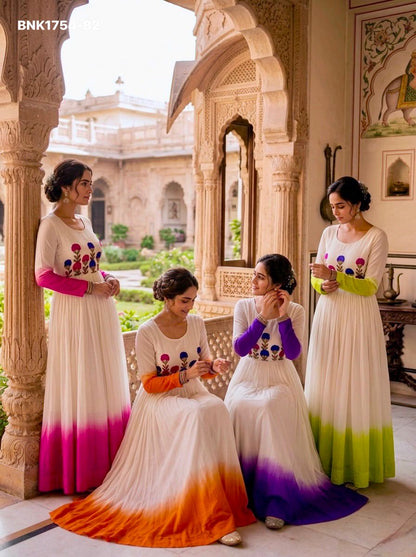GOWN Star Georgette Pedding with Embroidery Woolen thread work-BNK1754