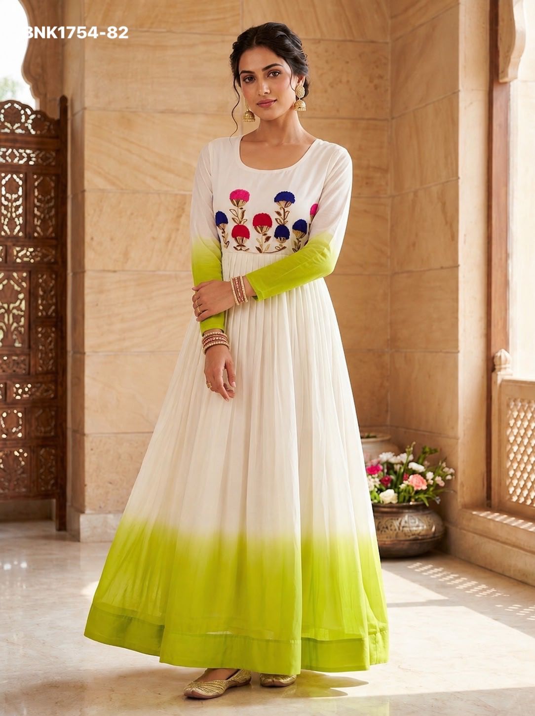 GOWN Star Georgette Pedding with Embroidery Woolen thread work-BNK1754