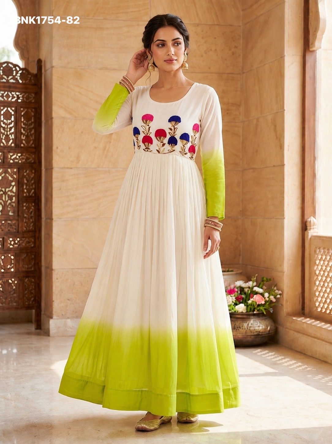 GOWN Star Georgette Pedding with Embroidery Woolen thread work-BNK1754