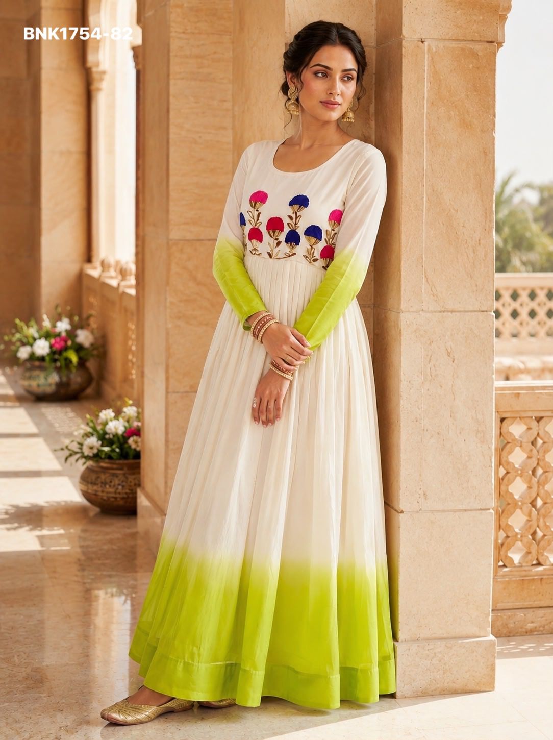 GOWN Star Georgette Pedding with Embroidery Woolen thread work-BNK1754