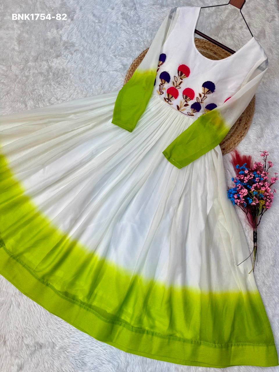 GOWN Star Georgette Pedding with Embroidery Woolen thread work-BNK1754