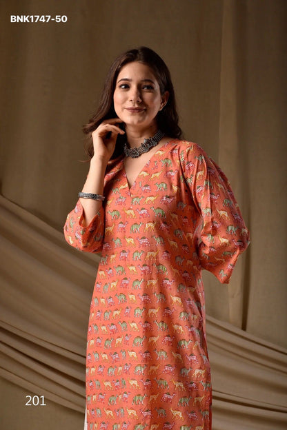 Beautiful RAYON Printed Causal Wear Kurti - BNK1747