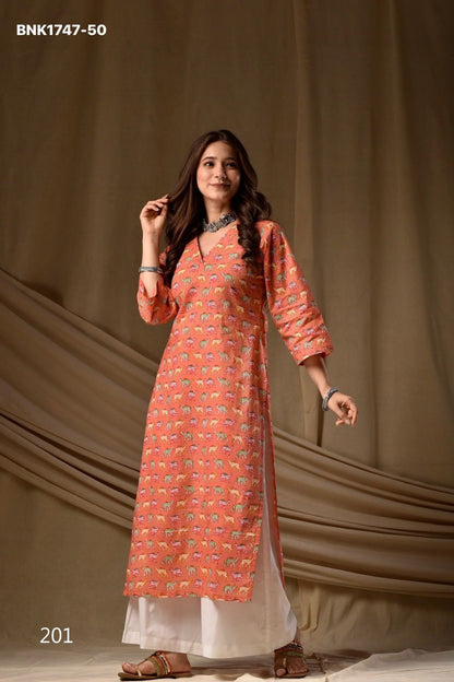 Beautiful RAYON Printed Causal Wear Kurti - BNK1747
