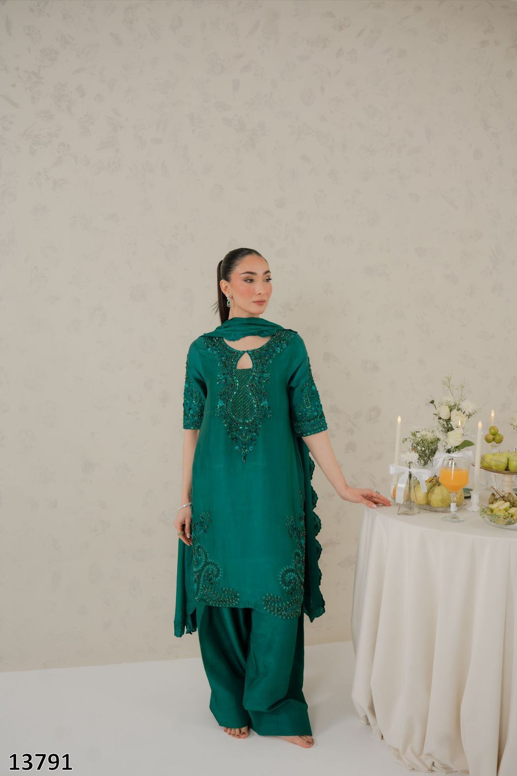 HEAVY EMBROIDERY PALAZZO ROMAN GLASS- MRN13791