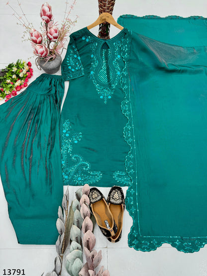 HEAVY EMBROIDERY PALAZZO ROMAN GLASS- MRN13791