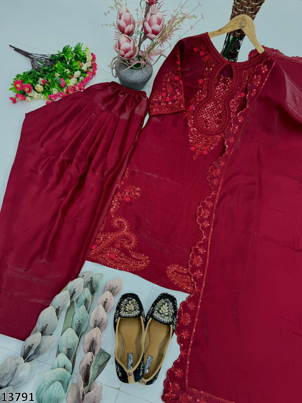 HEAVY EMBROIDERY PALAZZO ROMAN GLASS- MRN13791